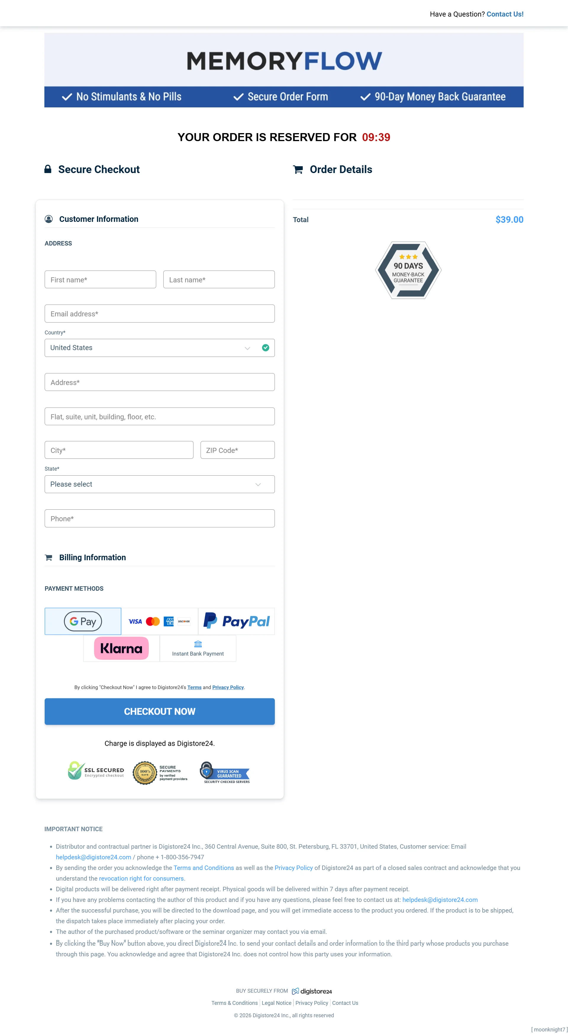 MemoryFlow order form